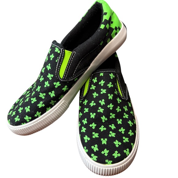 Minecraft Boys Canvas Slip-on Sneakers green black size 4 youth creeper green - Picture 1 of 8
